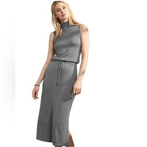 Garnet Hill | Grey Tencel & Merino Wool Blend High Neck Tie Waist Midi Size S